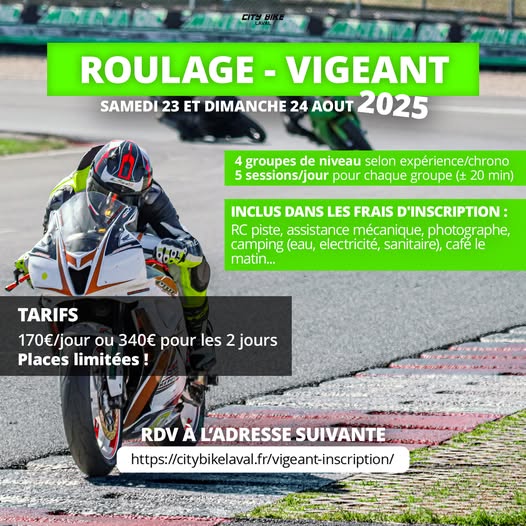 Journées de Roulage sur le circuit du Vigean proposées par City Bike Laval
